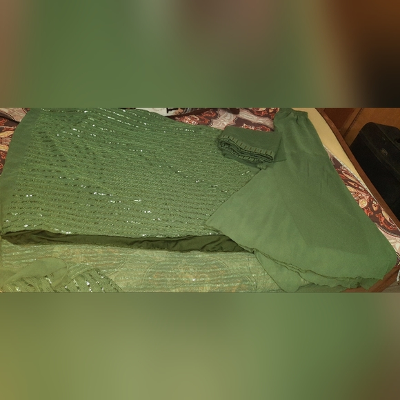 Faux Georgette Sequence Embroidered Semi Stitched Kurta, Sharara and Dupatta Set - Picture 10 of 12